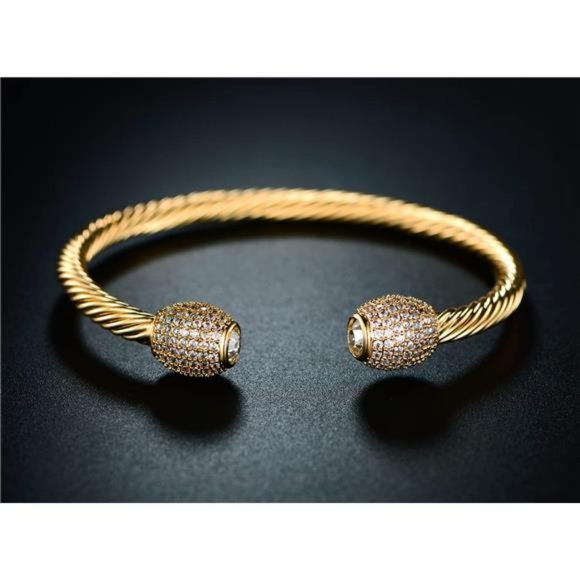 18K Gold Plated Crystal Cable Bangle Bracelet For Women - Cuff Bangle Bracelet - Picture 5 of 7